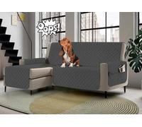 Banzaii Housse de canapé d’Angle imperméable, Anti-Taches, matelassée, réversible avec Poches Porte-Objets - 4 Places - Gris Foncé