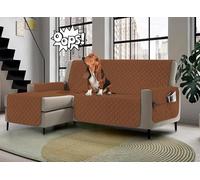 Banzaii Housse de canapé d’Angle imperméable, Anti-Taches, matelassée, réversible avec Poches Porte-Objets - 3 Places - Marron