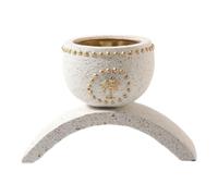 Baoblaze Brûleur d'Encens en Résine Brûle-encens Cône Porte-encens Diffuseur Arôme avec Base en Demi-Cercle et Coupelle Métallique Décor Perlé et Finition