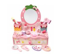 Baoblaze Coiffeuse Enfant Imitation Table de Maquillage Jouet Commode Miroir Ovale Décor Fraise et Nœud en Bois avec Tiroir pour Maquillage Fictif Adaptée aux Chambres d'Enfants Salles de Jeux Cadeaux