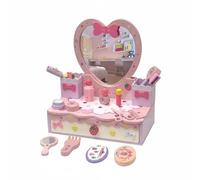 Baoblaze Coiffeuse Enfant Table Maquillage Jouet Coiffeuse Bureau Miroir en Bois avec Accessoires pour Mobilier de Jeu Esthétique Adaptée aux Filles Chambre Salle de Jeux, Table Coeur
