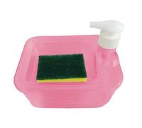 Baoblaze Distributeur de Savon Distributeur Savon Liquide Support Éponge Porte Brosse Flacon Pompe Fonction Polyvalente en PP Résistant Adapté à La Cuisine Sal, Rose