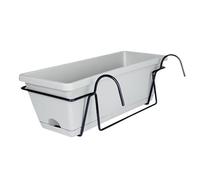 Baoblaze Jardinière de Balcon avec Plateau et Support, Pot de Fleur avec Trou de Drainage pour Patio, fenêtre extérieure, jardinière 17x7.4x5.9 Pouces, Gris Clair