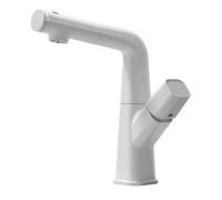 Baoblaze Mitigeur Évier Salle de Bain Robinet Lavabo Bec Haut Extractible Monocommande Corps Col de Cygne Orientable Tête Pivotante Cuivre Céramique Adapté au, Blanc Élégant, style to 3
