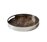 Baoblaze Plateau Rectangulaire Plateau de Service Plateau Décoratif Plateau de Rangement en Acier Inoxydable Combinant Brillance Métallique et Aspect Bois, Grand, Plateau Rond À Grain De Bois
