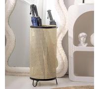 Baoblaze Porte Parapluie en Fer Forgé Porte Parapluies Support Range Parapluies Seau Rangement Ventilé Séchage Rapide Esthétique Tressée Mélange Fer et Rotin Adapté à Couloir Magasin Restaurant, L
