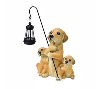 Baoblaze Statue en Résine Chien avec Lanterne Solaire Sculpture Jardin Figurine Extérieure Décoration Pelouse Éclairage Automatique Résistant aux Intempéries, Color to 2