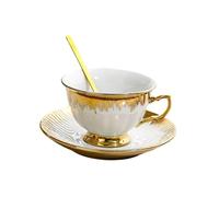 Baoblaze Tasse à Café Céramique avec sous-tasse et Cuillère Ensemble de Mug à Expresso Tasse Cappuccino Design Élégant Peint à La Main Adaptée à La, blanc