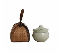 Baoblaze Tasse en Tissu Théière de Ensemble Céramique Filtrante Couvercle Empilable avec Étui de Transport Solide Convient au Camping Bureau Maison, Gris, Gris Herbe Et Bois, Sac En Rotin