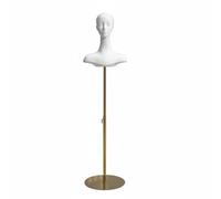 Baoblaze Tête de Mannequin d'Exposition Buste Présentoir Support Accessoires Mise en Volume et Balance Visuelle Plastique et, Blanc, Or, Tête De Mannequin Blanche, Poteau Long, Base Ronde Dorée