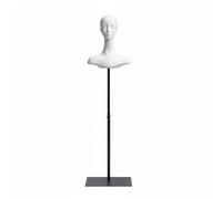 Baoblaze Tête de Mannequin d'Exposition Buste Présentoir Support Accessoires Mise en Volume et Balance Visuelle Plastique et, Blanc, Noir, Tête De Mannequin Blanche, Poteau Long, Base Carrée Noire