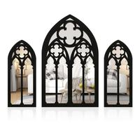 BAODBF Lot de 3 miroirs gothiques pour décoration murale, fenêtre arquée, grand miroir mural gothique, noir pour salon, chambre à coucher, salle de bain