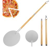 BAODBF Pelle à Pizza en Aluminium Ronde, Long Manche Réglable Jusqu'à 126 cm, 30 cm pour Transférer des Pizzas
