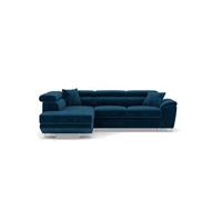 Best mobilier Canapé d'angle gauche Baoji 5 places convertible têtières coffre velours côtelé Bleu
