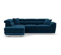 Best mobilier Canapé d'angle gauche Baoji 5 places convertible têtières coffre velours côtelé Bleu