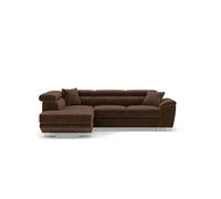 Best mobilier Canapé angle gauche 5 places Baoji convertible velours côtelé têtières & coffre Marron