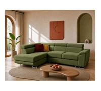 Best Mobilier Canapé d'angle gauche Baoji 5 places convertible velours côtelé vert têtières coffre