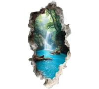 Baokuan Sticker Mural 3D Représentant Un Paysage De Cascades De Forêts, avec Un Mur Brisé. Facile À Coller À Décoller. Décoration Murale Artistique pour Chambre, Salon Ou Chambre d'enfant.