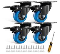 BAOLIHUI Kit de 4 Roulettes Pivotantes Bleues 50mm avec Frein Jusqu'à 300KG Rotation à 360 Degrés sans Bruit Roulettes à Plaque Industrielles avec Vis - Roulettes pour Meubles, Chariots et Établis