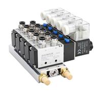 BAOMAIN Collecteur à 5 Électrovannes Pneumatiques 4V210-08, DC 12V, 5 Voies 2 Positions, Port PT 1/4", Kit Complet avec Base de Collecteur, Silencieux et Raccords, Commande d'Air Centralisée