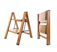 BAOYOUNI Escabeau 2 marches Pliable en Aluminium Escabeau Pliant Portable Petite échelle Domestique avec Large pédale antidérapante, Charge maximale de 150 kg, Aspect Bois Couleur+Noir