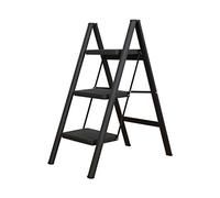 BAOYOUNI Escabeau Pliable à 3 Marches Échelle Domestique Antidérapante Escabot Portable Léger avec 20cm Pédale Large, Max Capacité 150 kg, pour Maison, Bureau, Cuisine, Garage, Noir