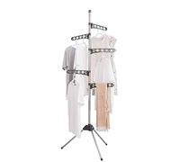 BAOYOUNI Sechoir à Linge Pliable Trépied Étendoir sur Pied en Métal Portant à Vêtement Cintres à 5 Bras Réglable pour Chemises Manteau pour Repassage, Intérieur et Extérieur, Gris