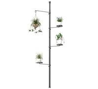 BAOYOUNI Support réglable pour plantes d'intérieur, 4 niveaux télescopiques en métal, étagère de rangement d'angle avec 3 plateaux et 1 crochet, pour salon, balcon, bureau, décoration d'intérieur