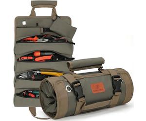 BAQRAXIA Sac à outils cadeau pour mari et lui, petite boîte à outils enroulable, cadeau pour homme, papa, petit ami, grand-père, cadeaux d'anniversaire, organiseur d'outils robuste avec 2 pochettes
