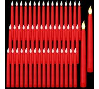 Baquler Lot de 50 bougies coniques LED sans flamme de 21,6 cm - Rouge | Bougies coniques à piles, chandeliers artificiels vacillants, pour mariage, église, Halloween, décoration de table de