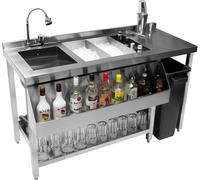 Bar à cocktails, comptoir, comptoir de bar, comptoir de bar à cocktails, bar à cocktails, station de bar à cocktails, poste de travail, plan de travail, mitigeur pivotant à 360 degrés, robinet, shaker