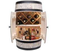 Bar à liqueur en forme de tonneau avec éclairage LED, en bois brossé et table pliante de 80 x 50 cm