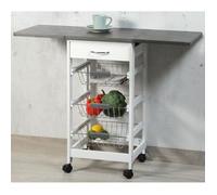 Bar de cuisine sur roulettes, table avec plateau rabattable en blanc et gris - Kesper