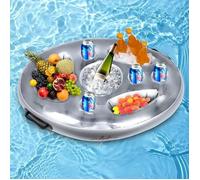 Bar de Piscine Gonflable 2-en-1, Porte-Gobelet Flottant 8 Trous et Bac à Glaçons Géant pour Boissons