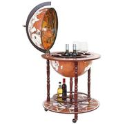 Bar De Salon Hwc-D86, Minibar, Étagère De Vin, Globe Terrestre Ø 45cm, Roulant, Bois D'eucalyptus Multicolore