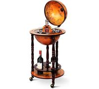 Bar Globus, bar en eucalyptus, chariot de bar en forme de globe avec roulettes, mini-bar rétro pour verres à vin et bouteilles de vin (marron)