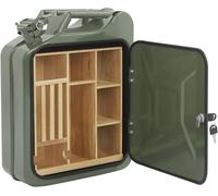 Bar Kanister 20L – Mini-bar en métal avec compartiments en bois, meuble de bar verrouillable, idéal comme armoire mobile pour whisky à la maison, pour le camping, les fêtes, ou comme cadeau pour homme