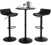 Bar Navo avec 2 tabourets, noir, en bois et en plastique