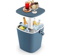 Bar réfrigérant portable de 15 L avec plateau de table relevable et accoudoirs. Ouvre-bouteille table d'appoint glacière bleu