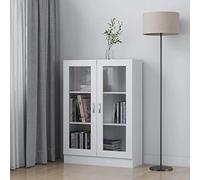 BaraSh Armoire à vitrine Blanc 82,5x30,5x115 cm Aggloméré, Vitrine Salon, Bibliothèque, Meuble de Rangement