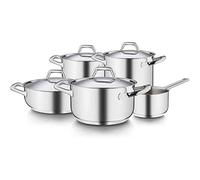 BARAZZONI, Batterie Chef Line Batterie, composition 9 pièces, acier 18/10, PFAS Free, convient également pour induction, lavable au lave-vaisselle, extérieur brillant, intérieur satiné, fabriqué en