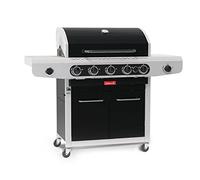 Barbecook barbecue à gaz Siesta 612 Black Edition avec table d'appoint fixe, 5 brûleurs et brûleur latéral, grilles en fonte émaillée, 143x56x120cm