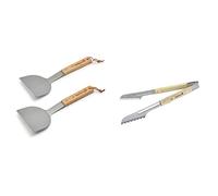 Barbecook Set de 2 Spatules à Plancha et Pince BBQ - Ustensiles pour Barbecue - Accessoire en Acier INOX/Bouleau, 40 cm