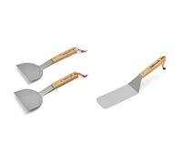 Barbecook Set de 2 spatules à plancha, ustensiles plancha pour Barbecue plancha & spatule à Poisson pour Barbecue et plancha, ustensile Barbecue en INOX et Bois 37cm