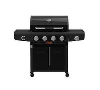Barbecook Siesta 412 Graphite barbecue à gaz avec table d'appoint fixe, 4 brûleurs et brûleur latéral, grilles en fonte émaillée, 132x56x118cm