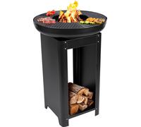 barbecue 3 en 1 avec plaque teppanyaki et brasero pour la terrasse et le jardin, cheminée de terrasse avec compartiment de rangement pour le bois