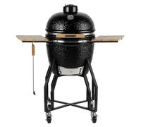 Barbecue à charbon de bois Céramique Kamado Noir 2 zones de cuisson Grill & Fumoir Ø56cm - Barbecue mobile + 2 tablettes INTEC