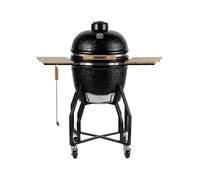 Barbecue à charbon de bois Céramique Kamado Noir 2 zones de cuisson Grill & Fumoir Ø56cm - Barbecue mobile + 2 tablettes INTEC