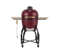 Barbecue à charbon de bois Céramique Kamado Rouge 2 zones de cuisson Grill & Fumoir Ø56cm - Barbecue mobile + 2 tablettes INTEC
