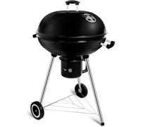 Barbecue à charbon de bois en forme de sphère avec couvercle. Grill rond de 57 cm de diamètre. Chariot de barbecue à charbon de bois sur roues, en émail noir. Barbecue pour grillades
